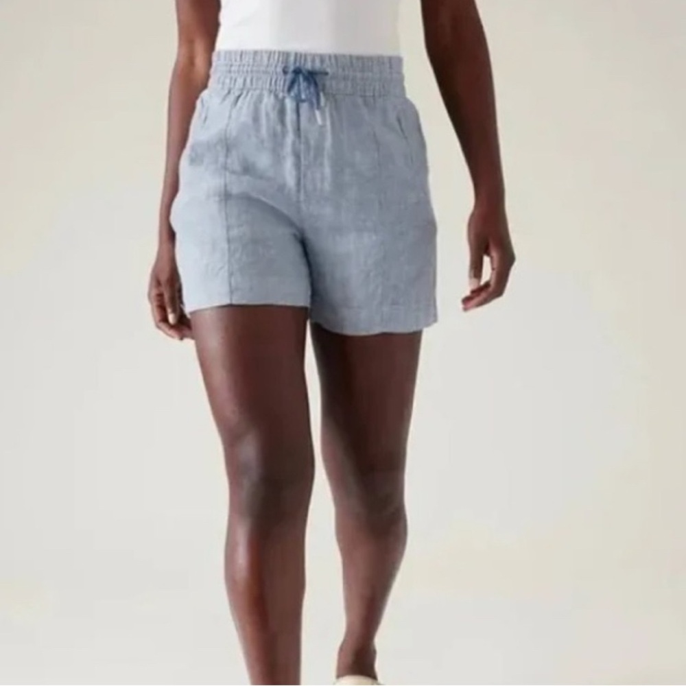 Athleta Womens Sz 12 Chambray Blue Retreat Linen Short Stretch Waist Comfort